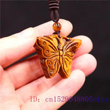 Tiger Eye Butterfly Pendant Jade Necklace Gemstone Amulet Charm