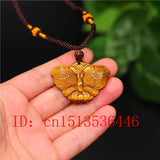 Tiger Eye Jade Stone Butterfly Pendant Necklace Charm Jewelry Amulet