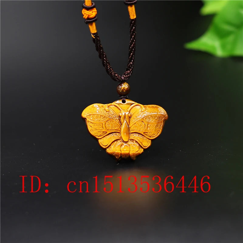 Tiger Eye Jade Stone Butterfly Pendant Necklace Charm Jewelry Amulet