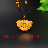 Tiger Eye Jade Stone Butterfly Pendant Necklace Charm Jewelry Amulet