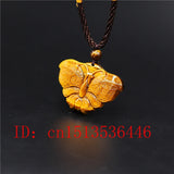 Tiger Eye Jade Stone Butterfly Pendant Necklace Charm Jewelry Amulet
