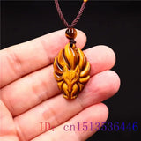 Tiger Eye Nine Tailed Fox Pendant Gemstone Necklace Chinese Jade