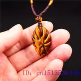 Tiger Eye Nine Tailed Fox Pendant Gemstone Necklace Chinese Jade