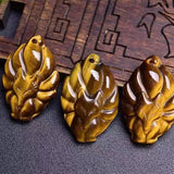 Tiger Eye 9 Tailed Fox Pendant Necklace Chinese Jade Amulet Charm