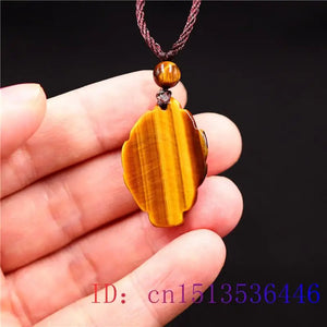Tiger Eye Nine Tailed Fox Pendant Gemstone Necklace Chinese Jade
