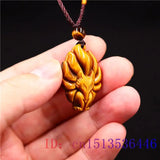Tiger Eye Nine Tailed Fox Pendant Gemstone Necklace Chinese Jade