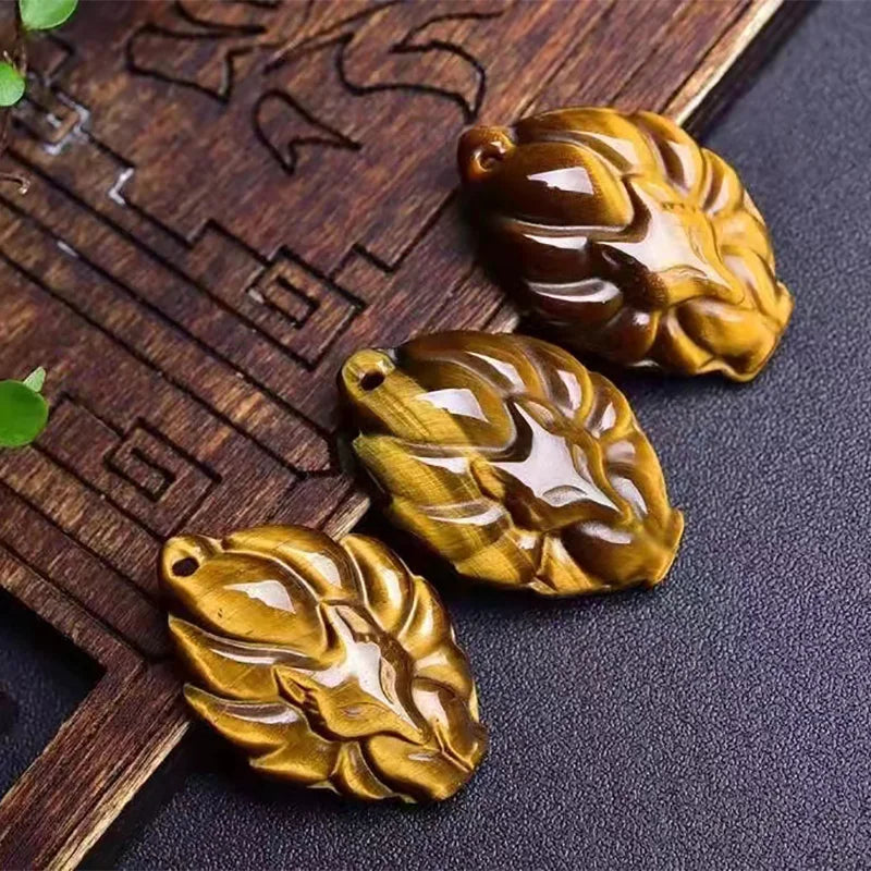 Tiger Eye 9 Tailed Fox Pendant Necklace Chinese Jade Amulet Charm