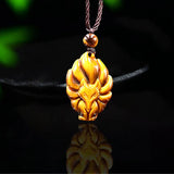 Tiger Eye Nine Tailed Fox Pendant Gemstone Necklace Chinese Jade