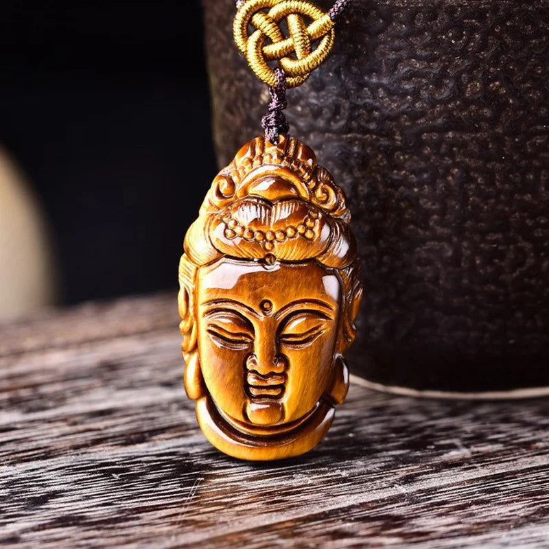 Tiger Eye GuanYin Pendant Buddha Necklace For Men Women