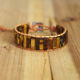 Tiger Eye Stone Tube Beads Leather Wrap Bracelet Chakra Yoga Charm Bangle