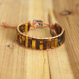 Tiger Eye Stone Tube Beads Leather Wrap Bracelet Chakra Yoga Charm Bangle