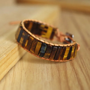 Tiger Eye Stone Tube Beads Leather Wrap Bracelet Chakra Yoga Charm Bangle