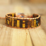 Tiger Eye Stone Tube Beads Leather Wrap Bracelet Chakra Yoga Charm Bangle