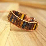 Tiger Eye Stone Tube Beads Leather Wrap Bracelet Chakra Yoga Charm Bangle