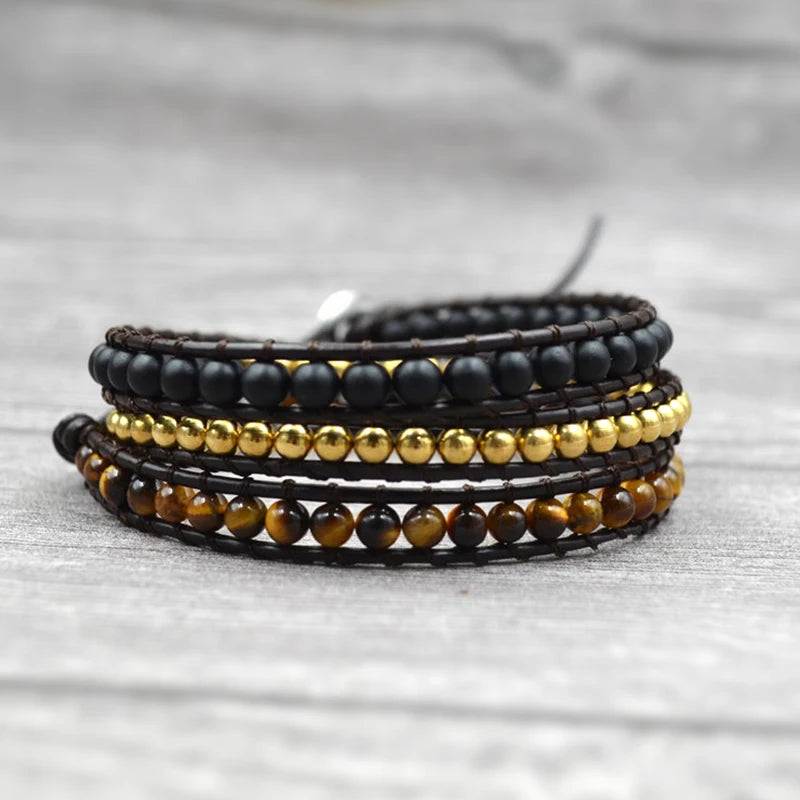 Tiger Eye Stone with Copper Beads Wrap Bracelet