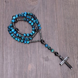 Tiger Eye Hematite Cross Catholic Rosary Men's Necklace
