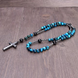 Tiger Eye Hematite Cross Catholic Rosary Men's Necklace