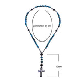 Tiger Eye Hematite Cross Catholic Rosary Men's Necklace
