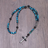 Tiger Eye Hematite Cross Catholic Rosary Men's Necklace