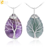 Tiger Eye Tree of Life Crystal Necklace Wire Wrap Rose Crystals Pink Quartz