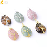 Tiger Eye Tree of Life Crystal Necklace Wire Wrap Rose Crystals Pink Quartz