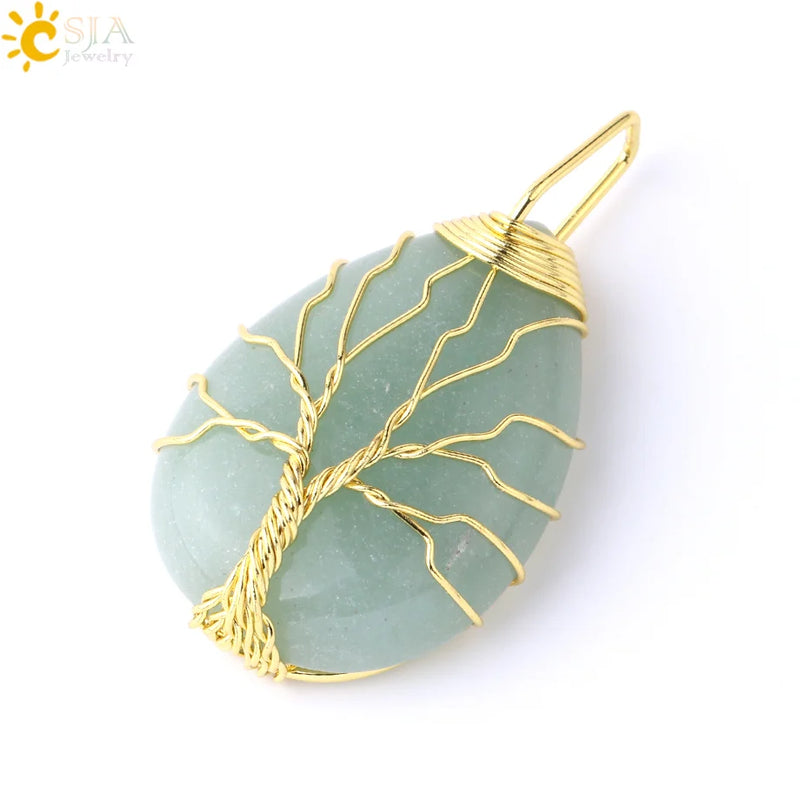 Tiger Eye Tree of Life Crystal Necklace Wire Wrap Rose Crystals Pink Quartz