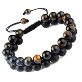 Tiger Eyes Healing Stone Bracelet Adjustable Rope Double Row Men Bracelet