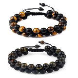 Tiger Eyes Healing Stone Bracelet Adjustable Rope Double Row Men Bracelet