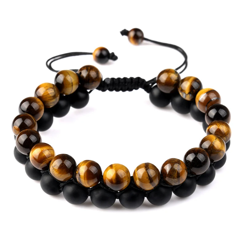 Tiger Eyes Healing Stone Bracelet Adjustable Rope Double Row Men Bracelet