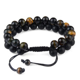 Tiger Eyes Healing Stone Bracelet Adjustable Rope Double Row Men Bracelet