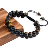 Tiger Eyes Healing Stone Bracelet Adjustable Rope Double Row Men Bracelet