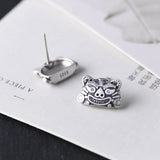 925 Silver Tiger Head Mini Stud Earrings for Women Men