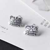925 Silver Tiger Head Mini Stud Earrings for Women Men