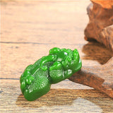 Tiger Pixiu Green Jade Pendant Necklace Hand Carved Charm Jewelry