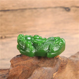 Tiger Pixiu Green Jade Pendant Necklace Hand Carved Charm Jewelry
