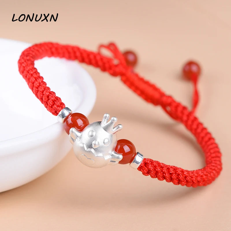 Tiger Red String Bracelet 925 Silver Zodiac Agate Beads Rope Women Gift