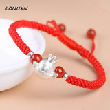 Tiger Red String Bracelet 925 Silver Zodiac Agate Beads Rope Women Gift