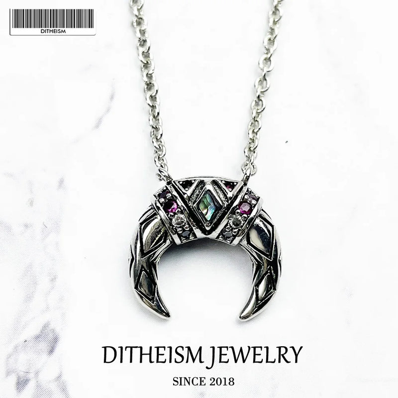 Tiger Tooth Necklace 925 Silver Chain Zircon Stones Fine Jewelry Vintage Gift