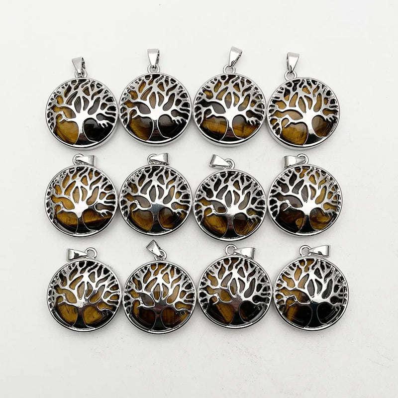 Tiger Eye Stone Tree of Life Necklace Pendant for Jewelry Making