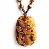 Tiger Eye Stone Dragon Pendant Necklace for Men