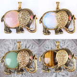 Tiger's Eye Rose Quartz Opal Coin Bead Gem Crystal Elephant Pendant