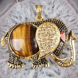 Tiger's Eye Rose Quartz Opal Coin Bead Gem Crystal Elephant Pendant