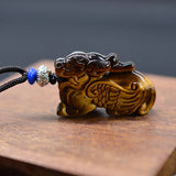 Tiger's Eye Stone Fly Dragon Pendant Chain Man Amulet Jade Jewelry
