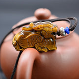 Tiger's Eye Stone Fly Dragon Pendant Chain Man Amulet Jade Jewelry