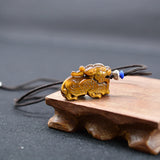 Tiger's Eye Stone Fly Dragon Pendant Chain Man Amulet Jade Jewelry