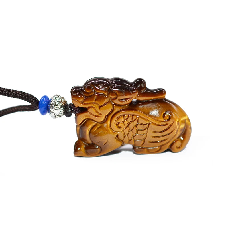 Tiger's Eye Stone Fly Dragon Pendant Chain Man Amulet Jade Jewelry