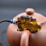 Tiger's Eye Stone Fly Dragon Pendant Chain Man Amulet Jade Jewelry