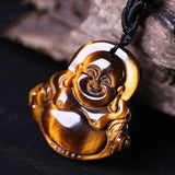 Tigers Eye Stone Pendant Drop GuanYin Buddha Necklace Lucky Amulet