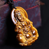 Tigers Eye Stone Pendant Drop GuanYin Buddha Necklace Lucky Amulet