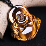 Tigers Eye Stone Pendant Drop GuanYin Buddha Necklace Lucky Amulet